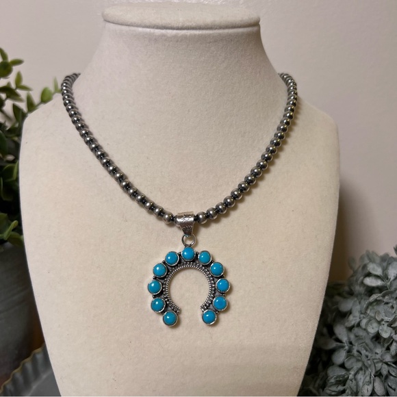925 Sterling Silver & Kingman Turquoise Naja Pendant • Southwestern • - Picture 10 of 13